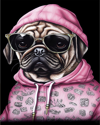 Pug in Sunglasses & Pink Hoodie No1