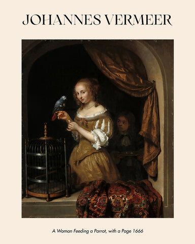 Johannes Vermeer - A Woman Feeding a Parrot With a Page