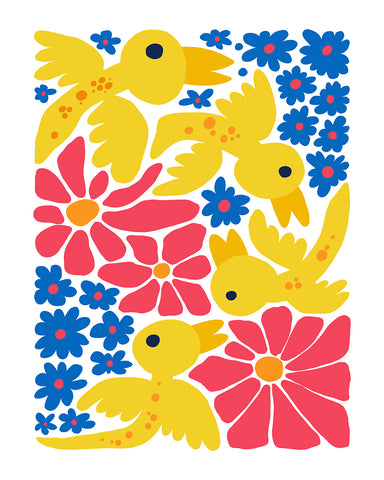 Groovy Yellow Birds and Flowers
