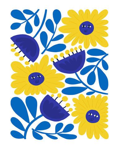 Abstract Blue and Yellow Flowers