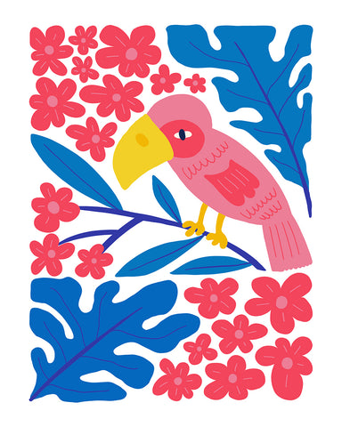 Groovy Pink Bird and Flowers