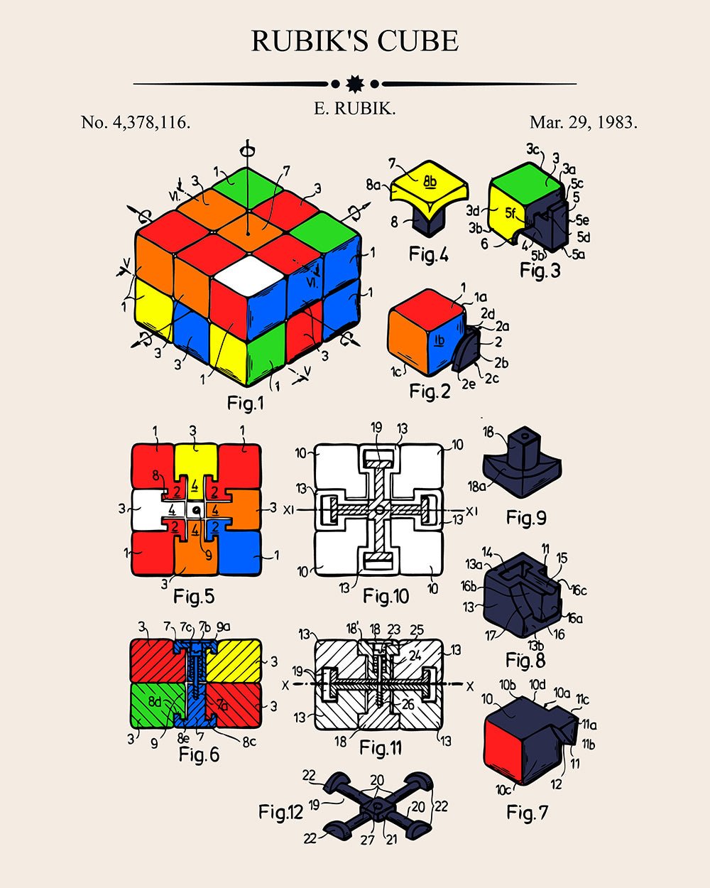 Exploding Cube Blueprint Rubik's Cube Blueprint – Poster Master Studio