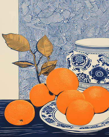 Oranges and Blue Vase