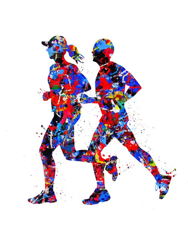 Watercolor Couple Running