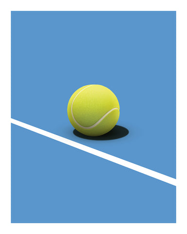 Tennis Ball on Blue Court