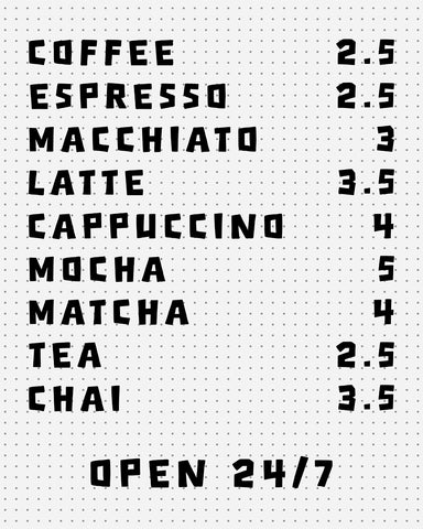 Cafe Bar Menu