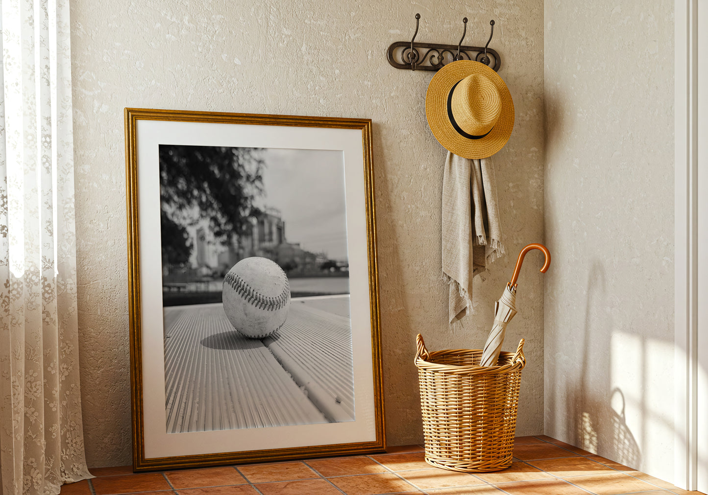 Baseball on Metal Bench