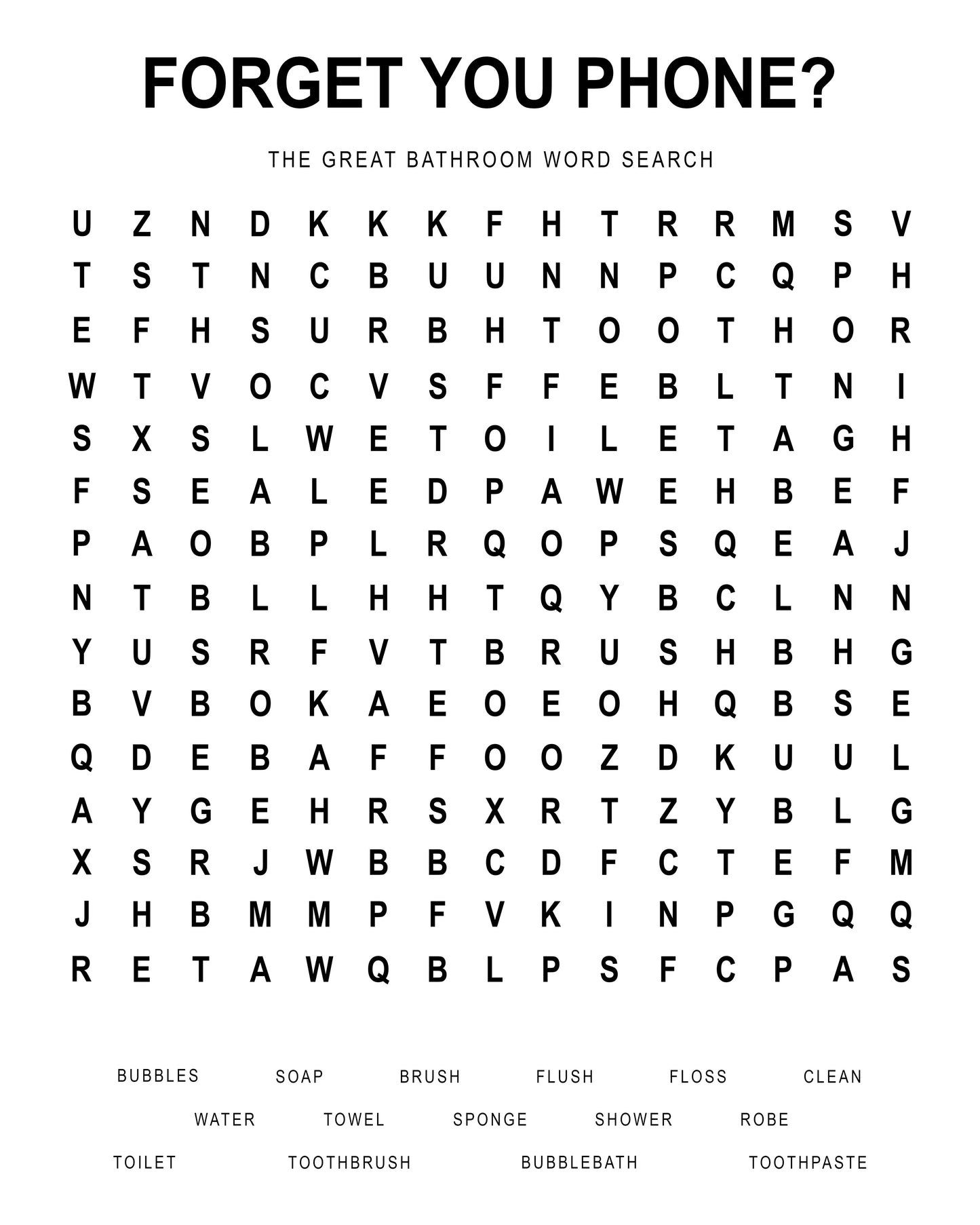 Bathroom Word Search