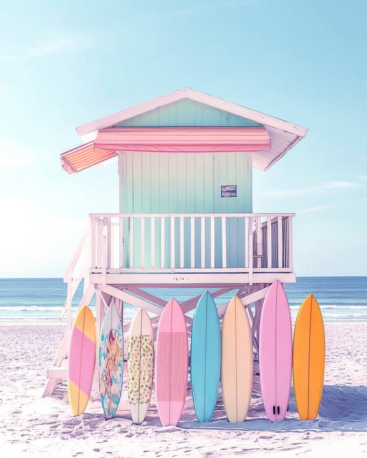 Pastel Surfboard & Lifeguard Tower