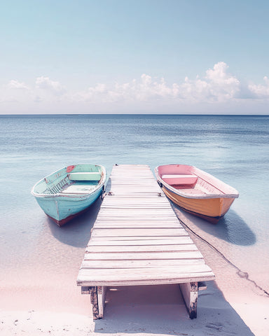 Rowboats Tied To A Wooden Dock