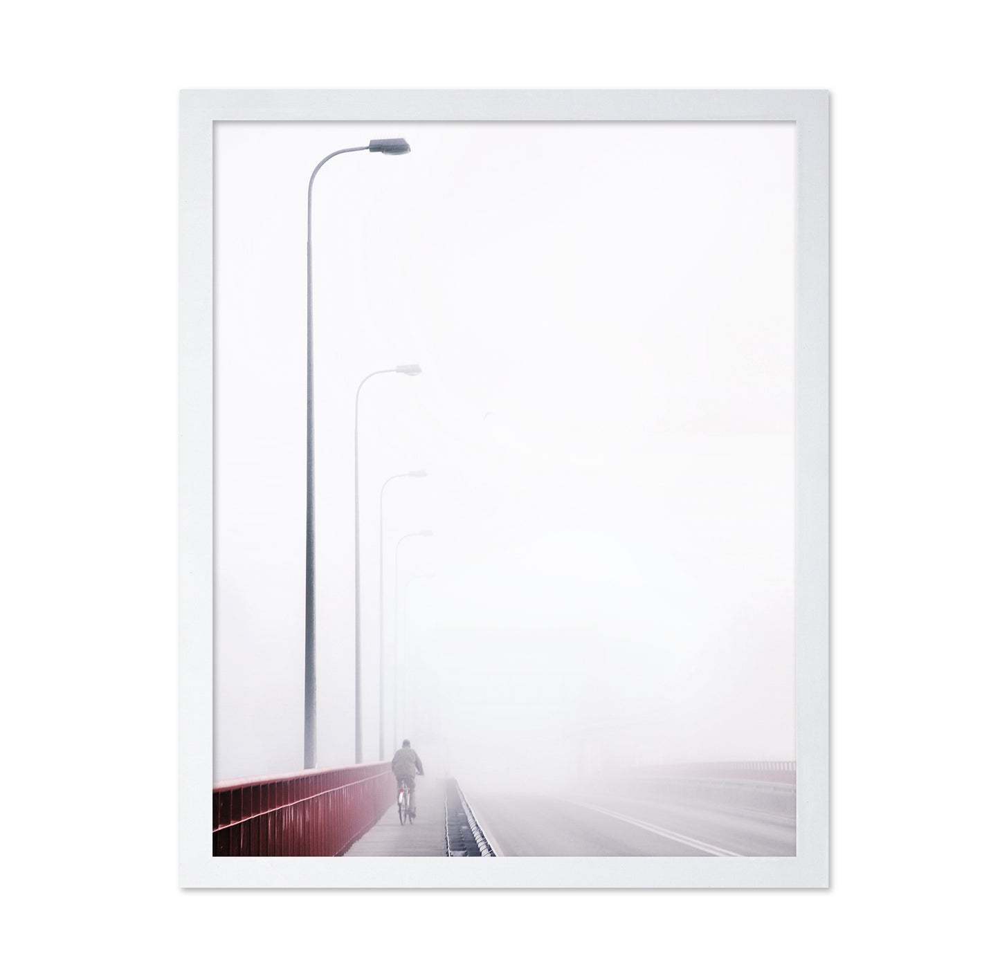 Cyclist on a Foggy Bridge