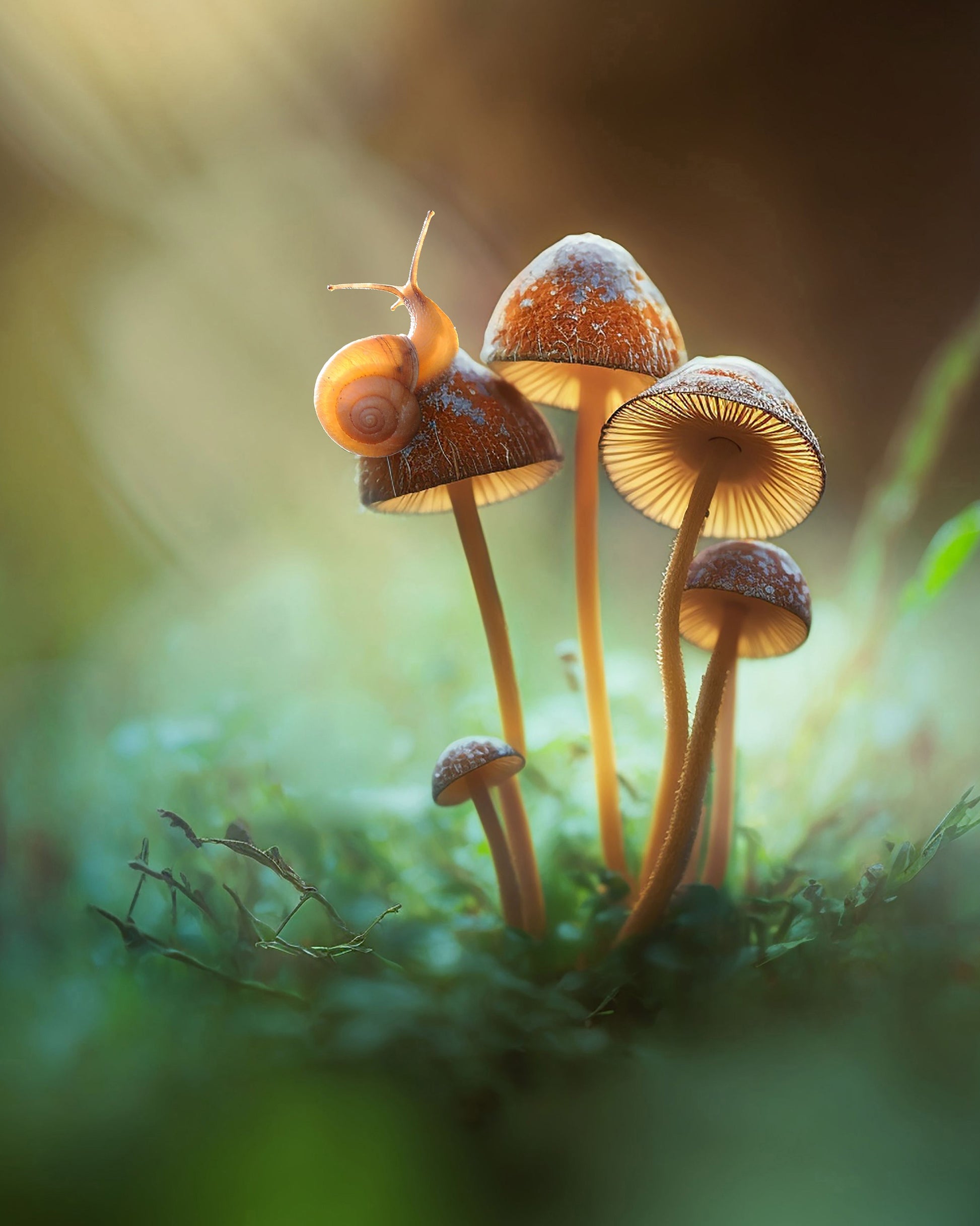 A Lone Snail on a Mushroom
