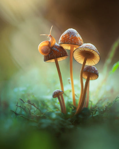 A Lone Snail on a Mushroom