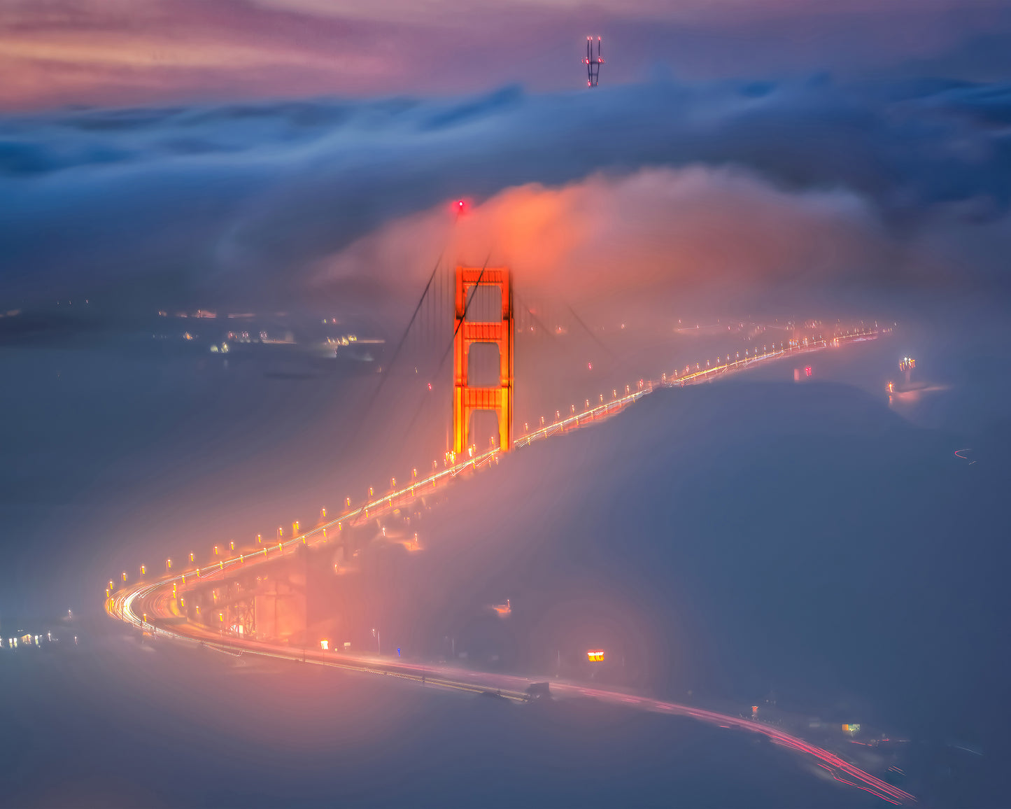 Fog Nighttime On Golden Gate Bridge