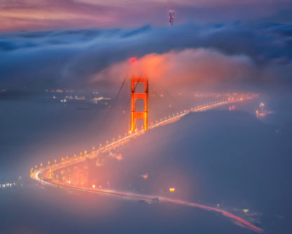 Fog Nighttime On Golden Gate Bridge