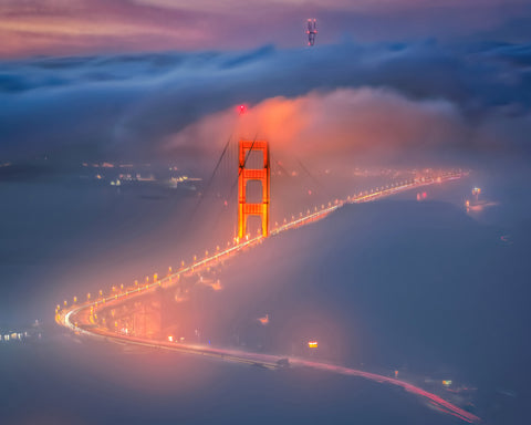 Fog Nighttime On Golden Gate Bridge