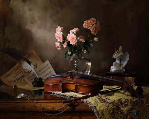 Still Life With Violin And Roses