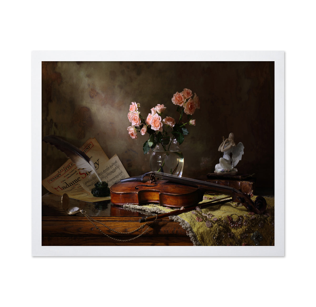 Still Life With Violin And Roses