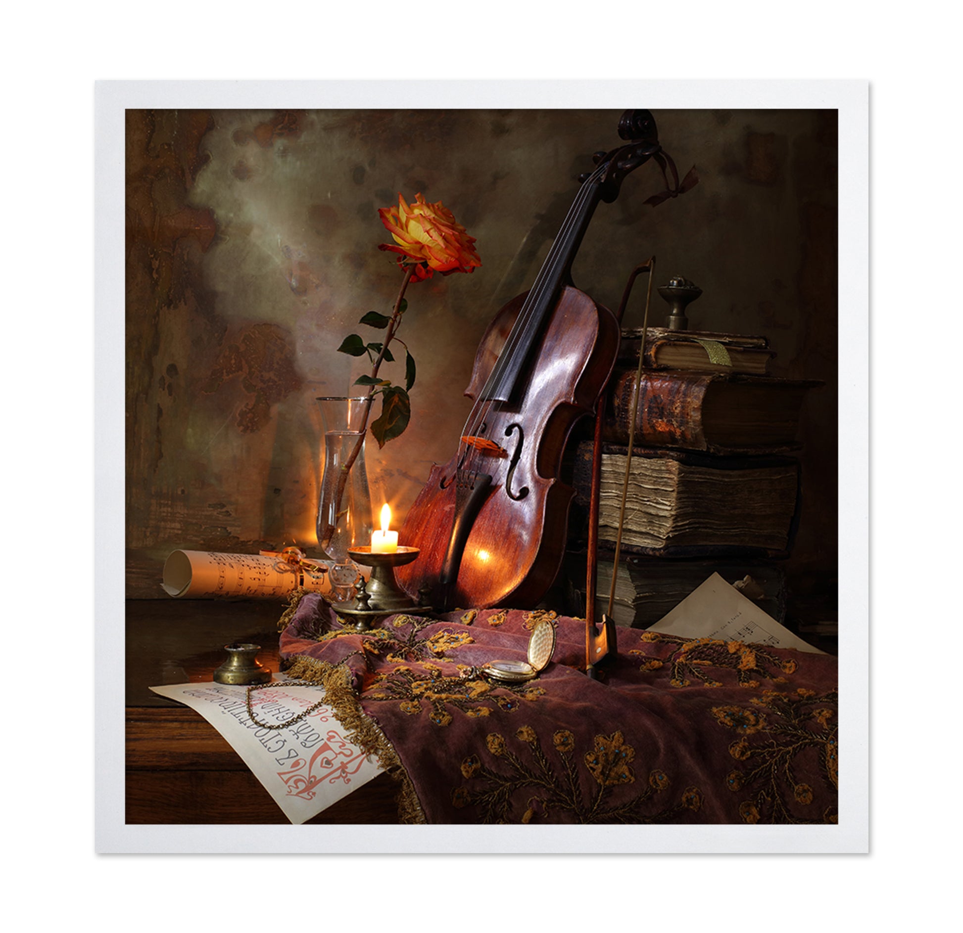 Still Life with Violin and Rose