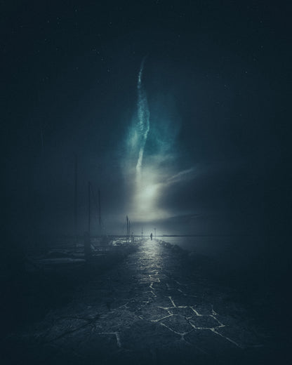 Walking Along a Stone Pier at Night
