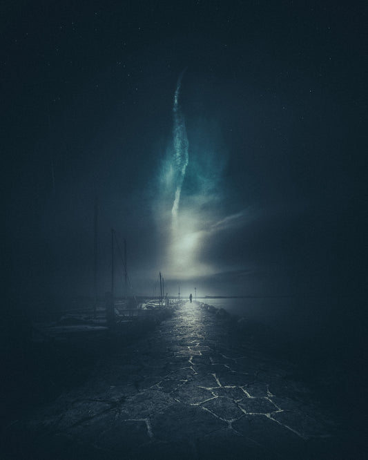 Walking Along a Stone Pier at Night