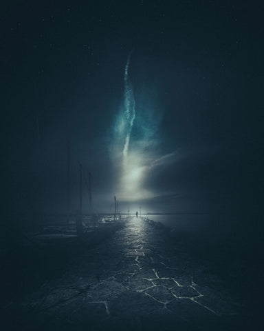 Walking Along a Stone Pier at Night
