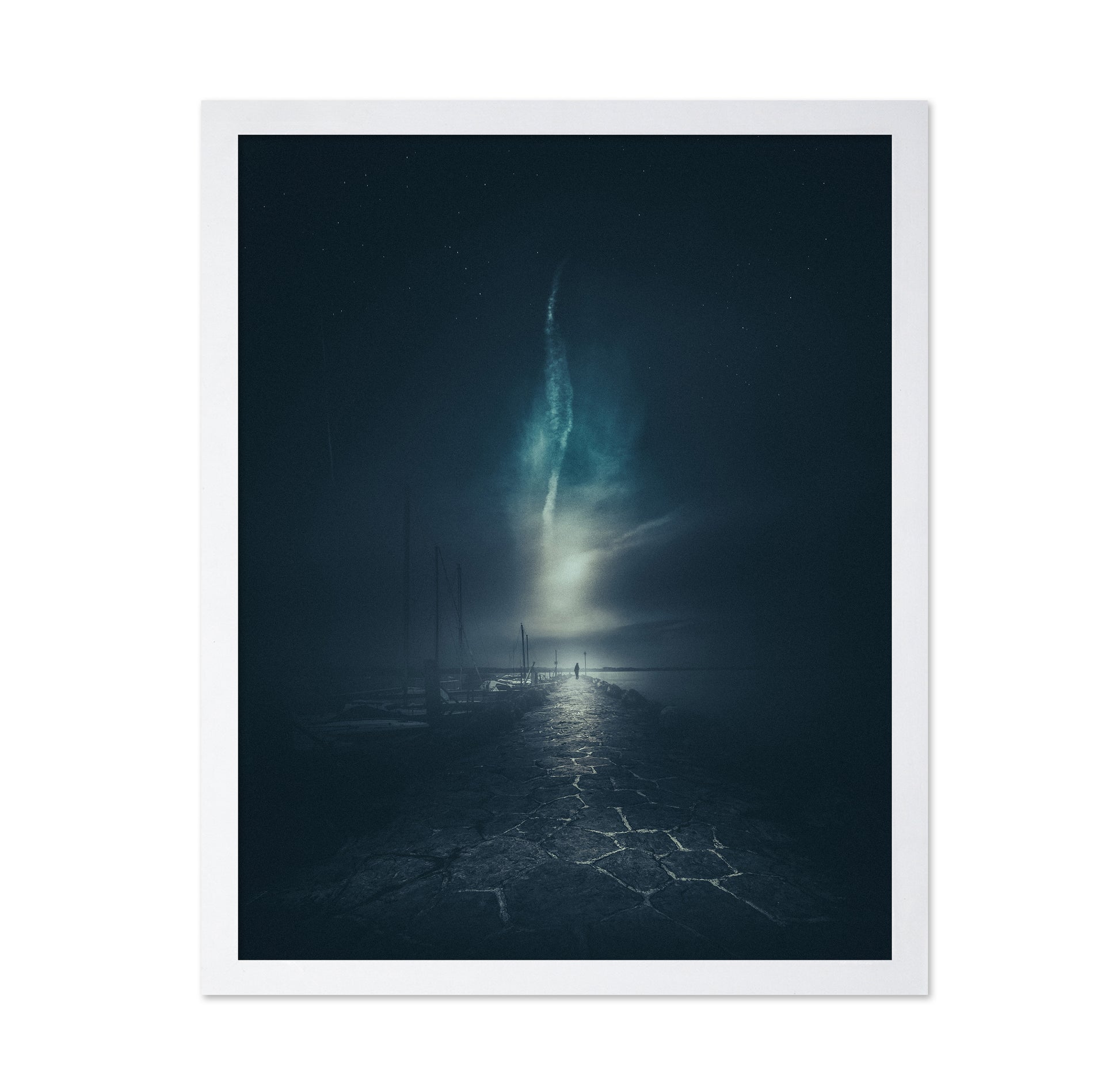 Walking Along a Stone Pier at Night
