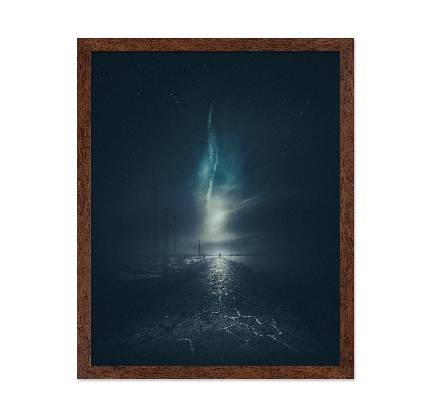 Walking Along a Stone Pier at Night