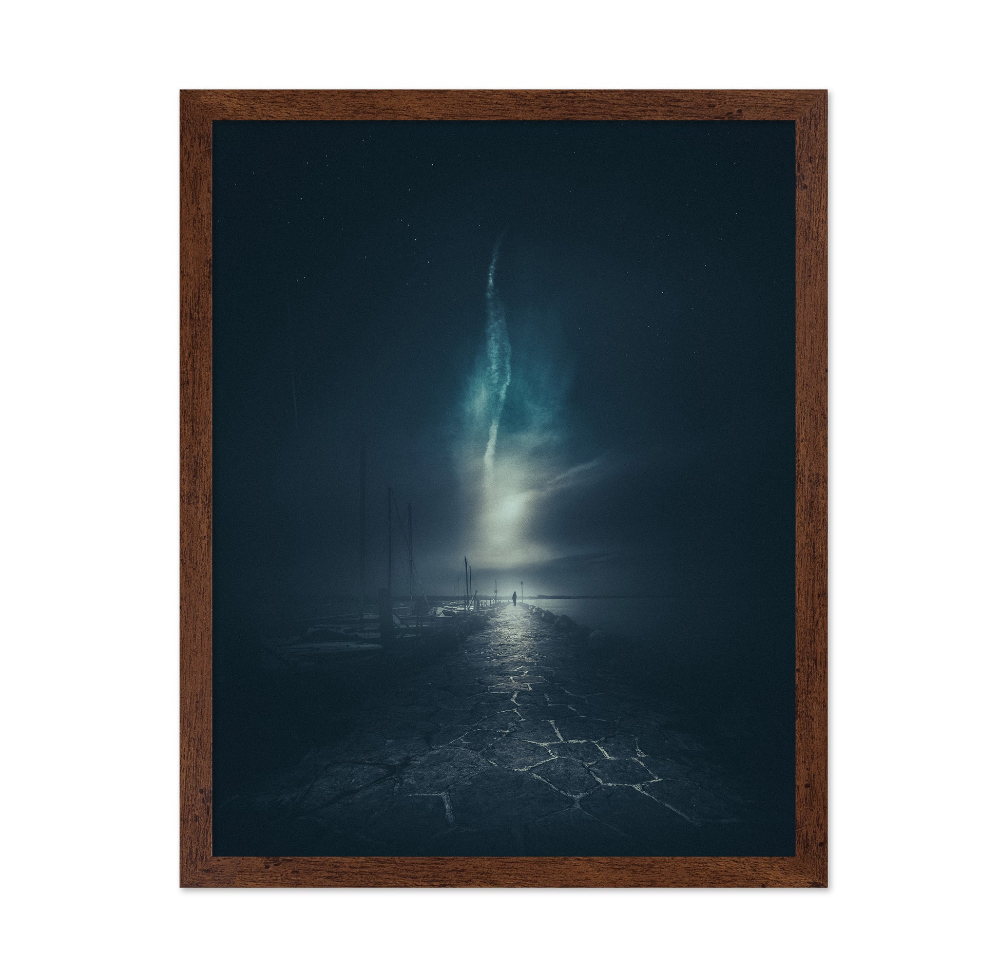 Walking Along a Stone Pier at Night