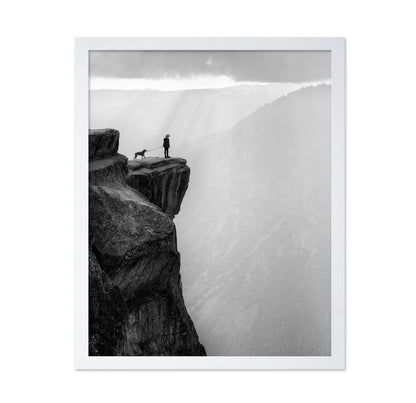 Woman And Dog On Cliff