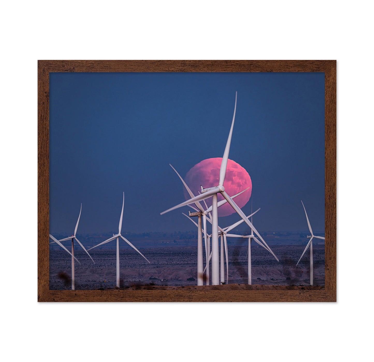 Blood Moon Rising Over a Wind Farm