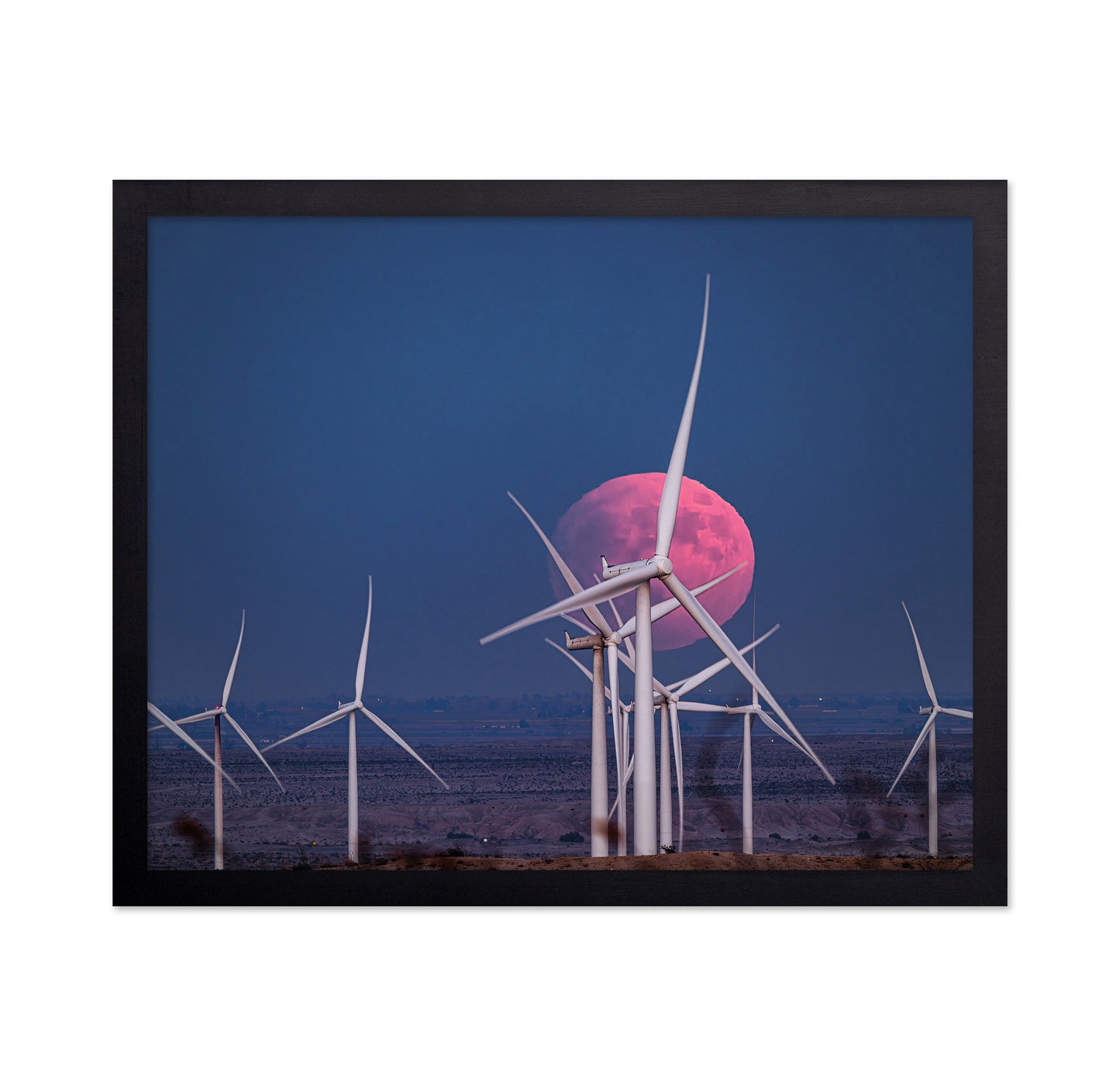 Blood Moon Rising Over a Wind Farm