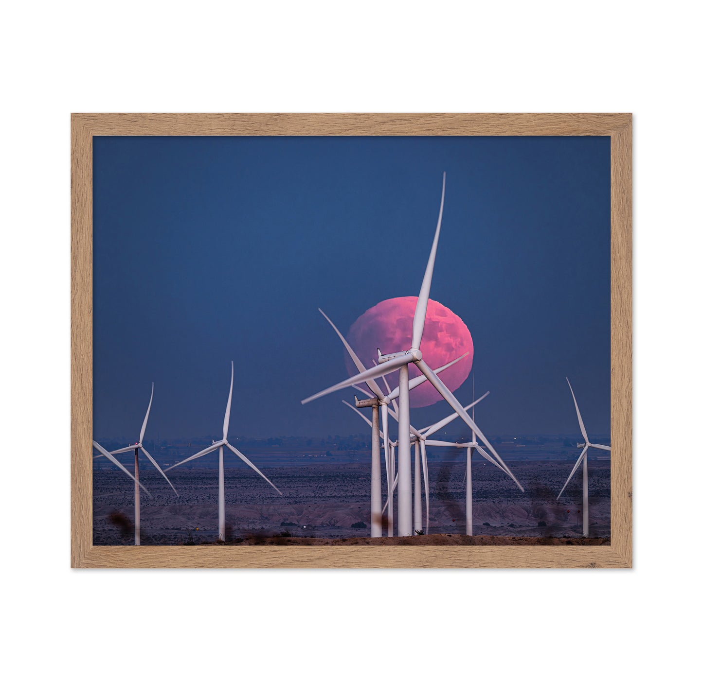 Blood Moon Rising Over a Wind Farm