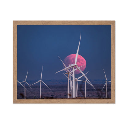 Blood Moon Rising Over a Wind Farm