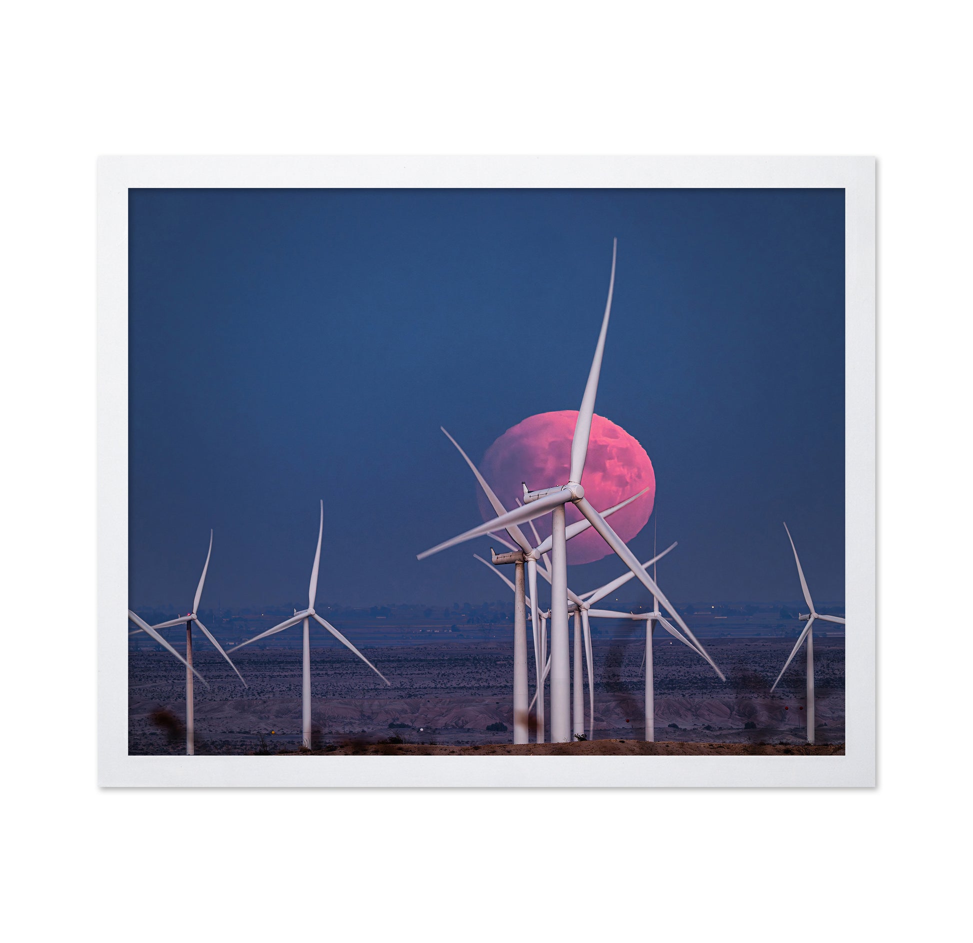 Blood Moon Rising Over a Wind Farm