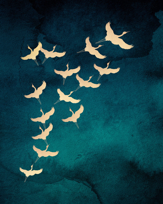 Teal Flying Cranes