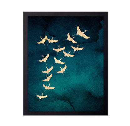 Teal Flying Cranes