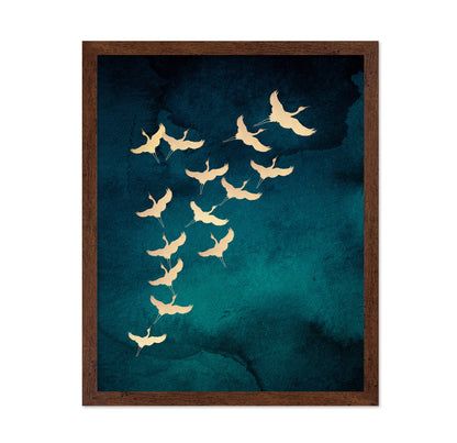 Teal Flying Cranes