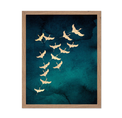 Teal Flying Cranes