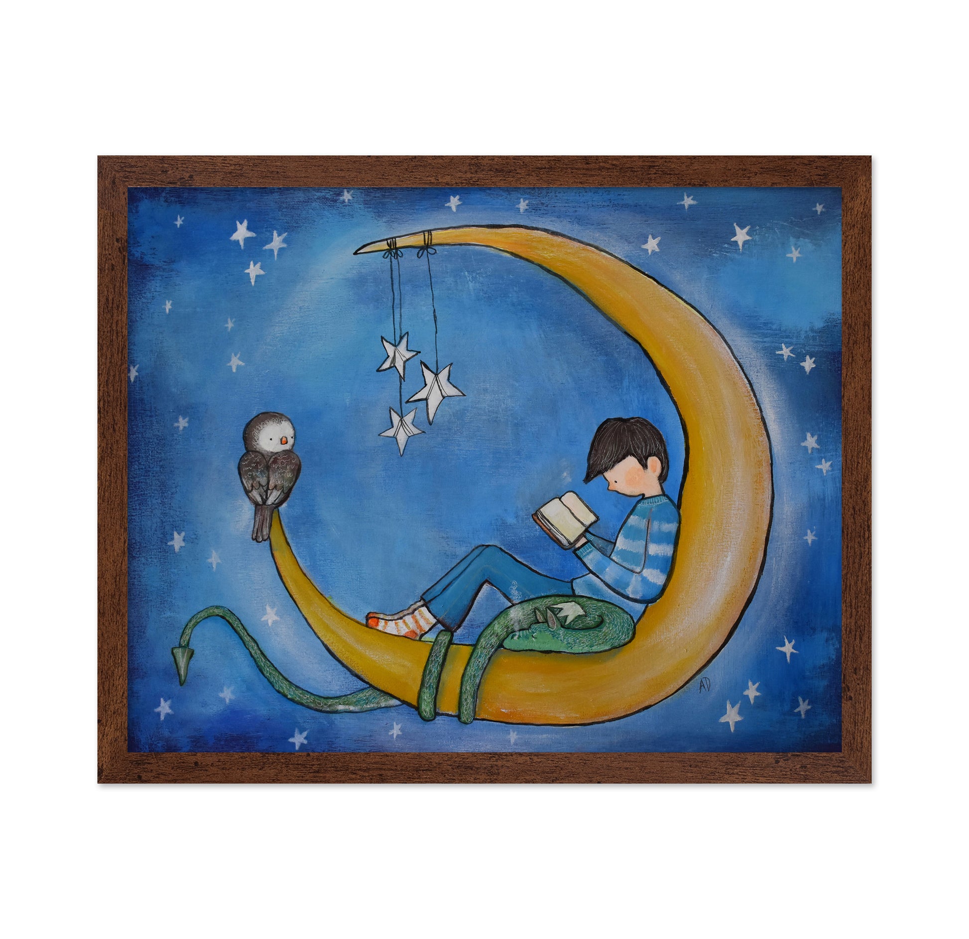 Boy Reading on Moon