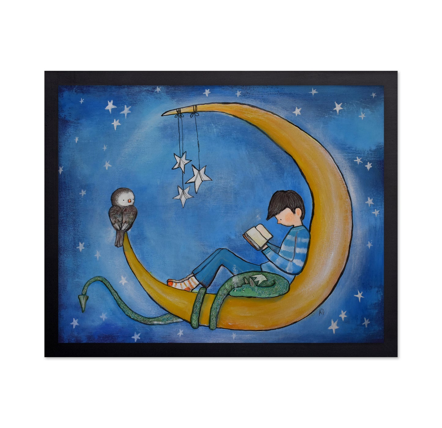 Boy Reading on Moon