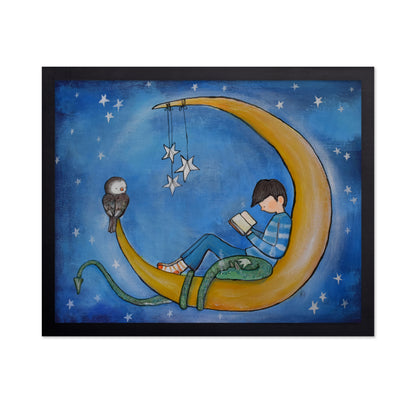 Boy Reading on Moon