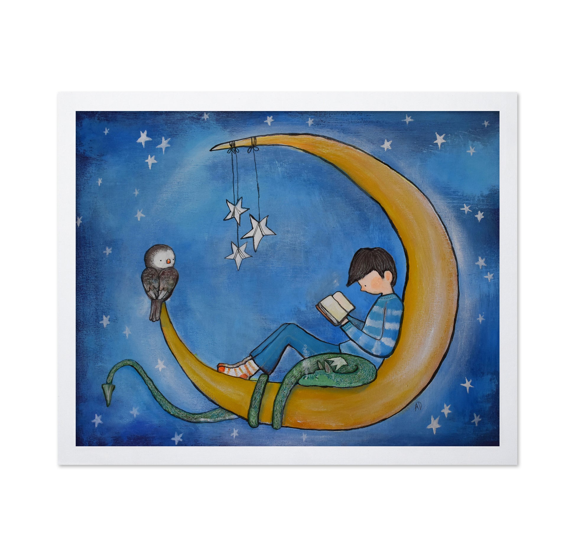 Boy Reading on Moon