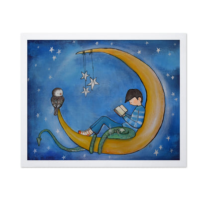 Boy Reading on Moon