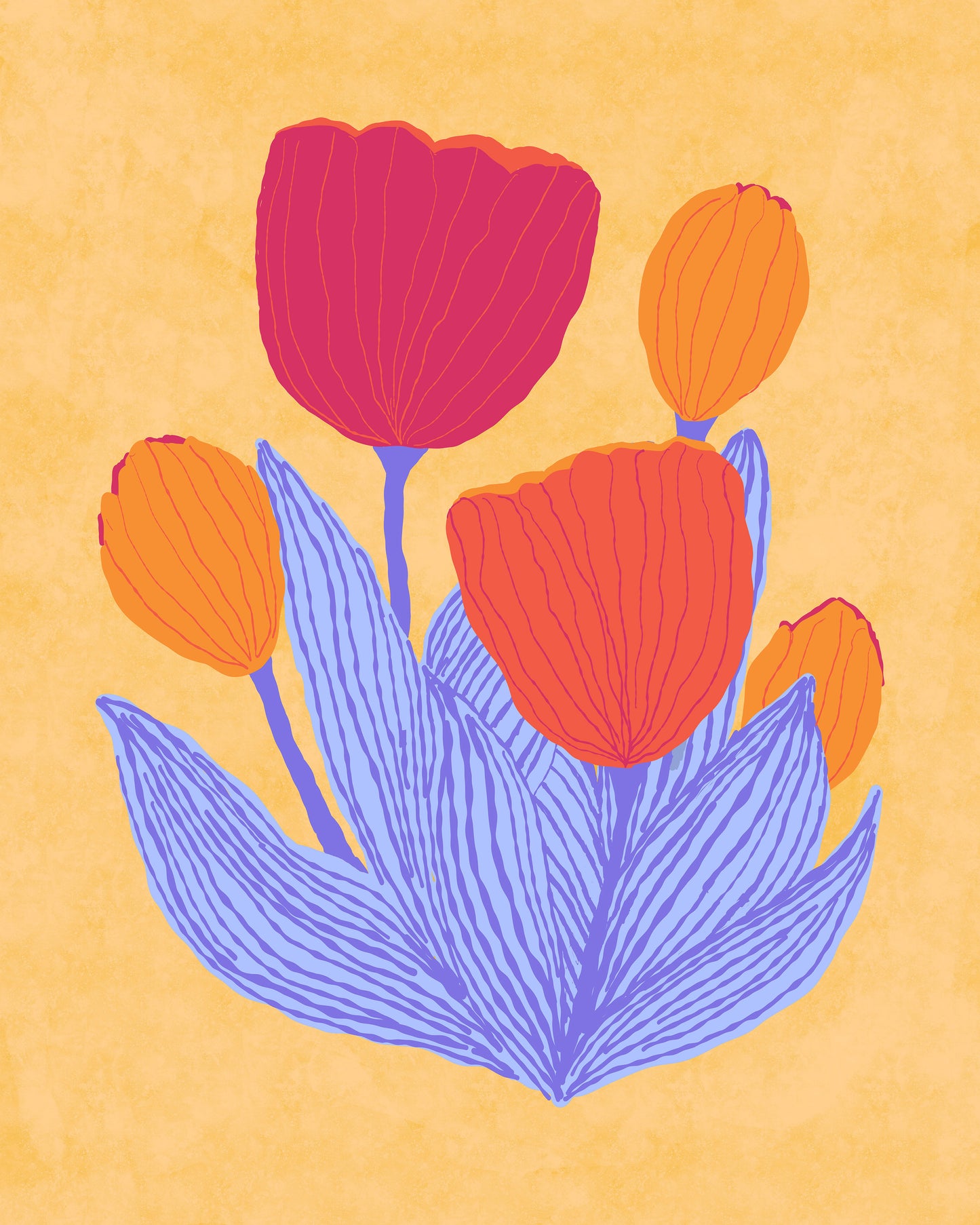 Graphical Red Orange Tulips
