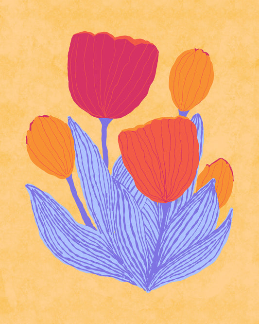 Graphical Red Orange Tulips