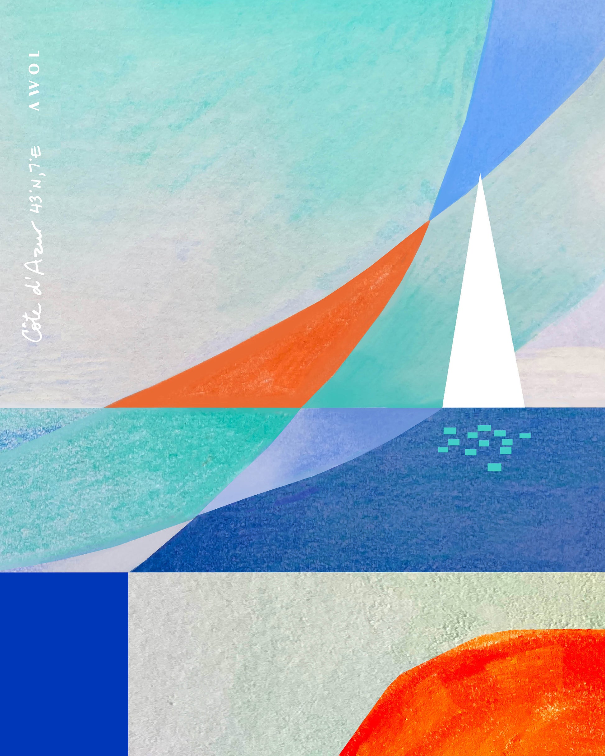 Abstract Seascape With White Sailboat