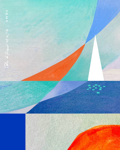 Abstract Seascape With White Sailboat
