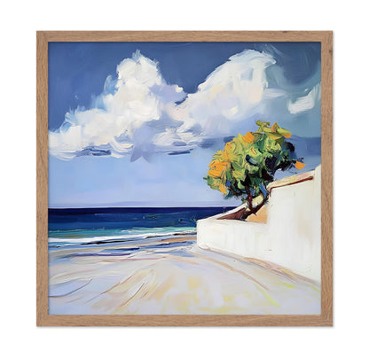 Serene Beach View with a Tree and Dramatic Clouds