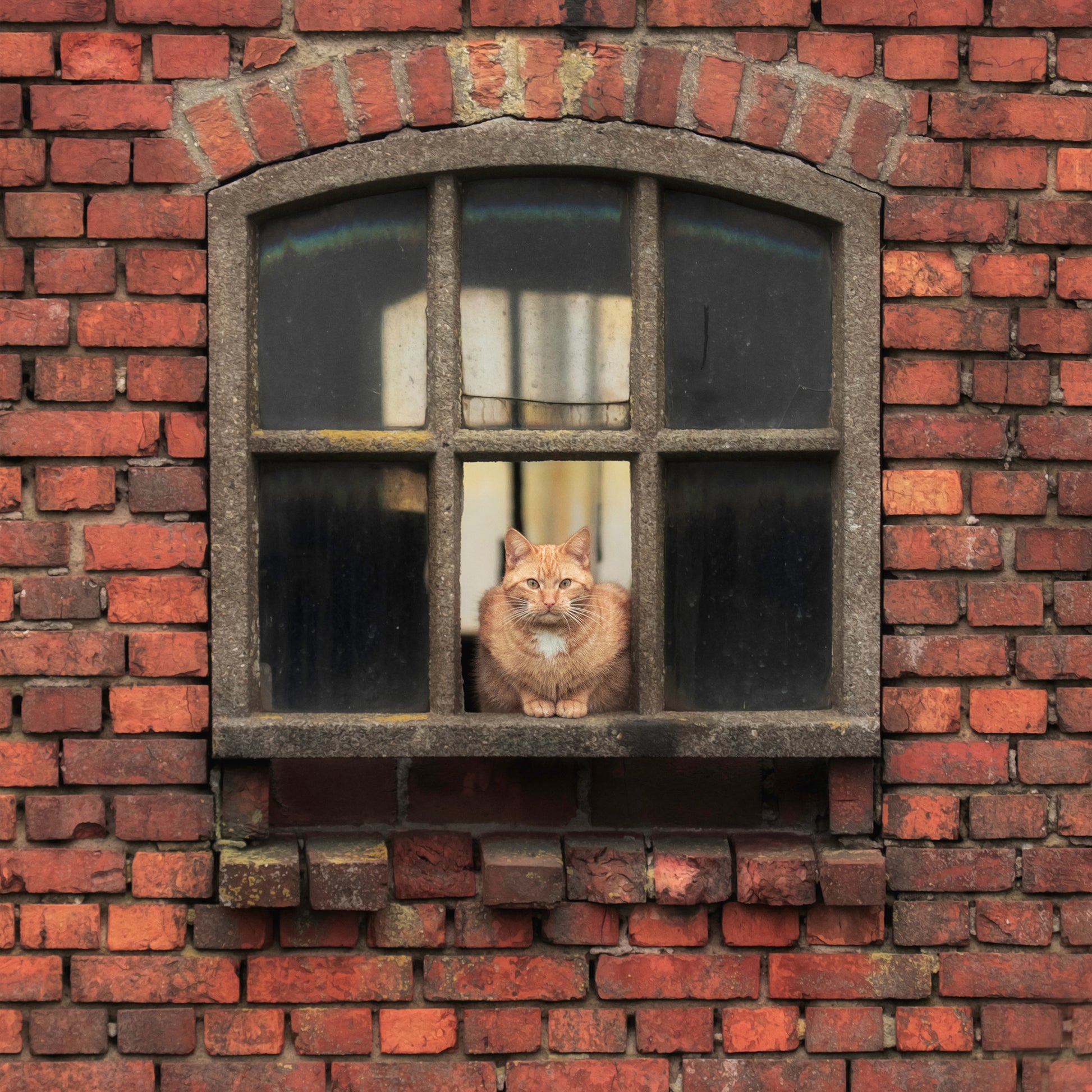 Cat Sitting in a Brick Window